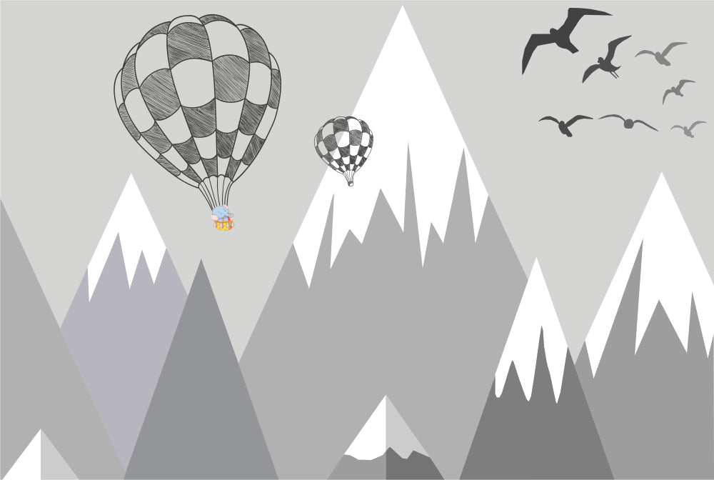 Kids Wall Murals Grey Mountains Ballon Wallpaper for Kids