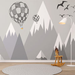 Custom Kids Wall Murals Grey Mountains Ballon Wallpaper for Kids