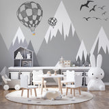 Kids Wall Murals Grey Mountains Ballon Wallpaper for Kids