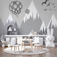 Custom Kids Wall Murals Grey Mountains Ballon Wallpaper for Kids