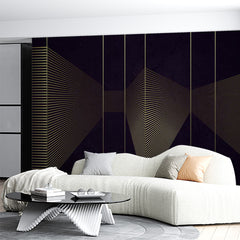 Custom Modern Abstract Golden Line Art on Black Background Wall Mural Wallpaper - Futuristic Geometric Design