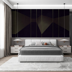 Custom Modern Abstract Golden Line Art on Black Background Wall Mural Wallpaper - Futuristic Geometric Design