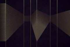 Custom Modern Abstract Golden Line Art on Black Background Wall Mural Wallpaper - Futuristic Geometric Design