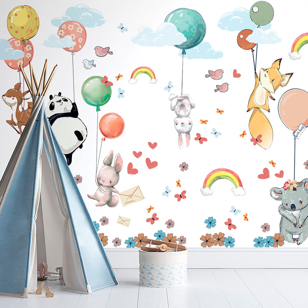 Hot Air Balloon Wall Decals for Kids Rooms Animal Wall Stickers