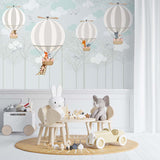 Kids Wall Murals Whimsical Air Balloon Cute Animals Forest Minimal Design Wallpaper for Kids