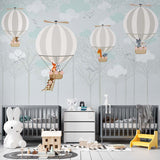 Kids Wall Murals Whimsical Air Balloon Cute Animals Forest Minimal Design Wallpaper for Kids