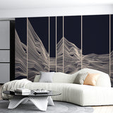 Contemporary White Line Art on Dark Background Wall Mural Wallpaper - Abstract Wave Design