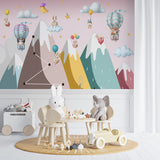 Custom Kids Wall Murals Clay Animals Mountains Adventure Balloon Wallpaper for Kids