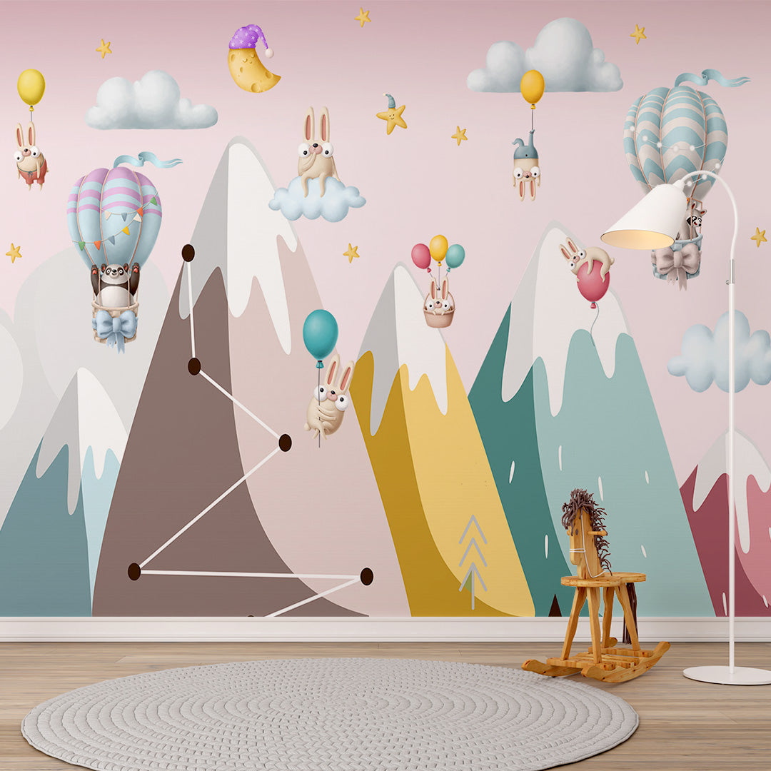 Custom Kids Wall Murals Clay Animals Mountains Adventure Balloon Wallpaper for Kids