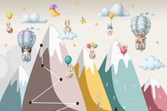 Custom Kids Wall Murals Clay Animals Colorful Mountains Adventure Balloon Wallpaper for Kids