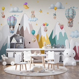 Kids Wall Murals Clay Animals Colorful Mountains Adventure Balloon Wallpaper for Kids