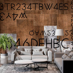 Custom Wooden Alphabet and Number Cryptography Collage Wall Mural