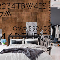 Custom Wooden Alphabet and Number Cryptography Collage Wall Mural