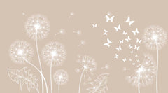 Custom Dandelion Silhouette Wall Mural on Beige Background Pastel Floral Wallpaper