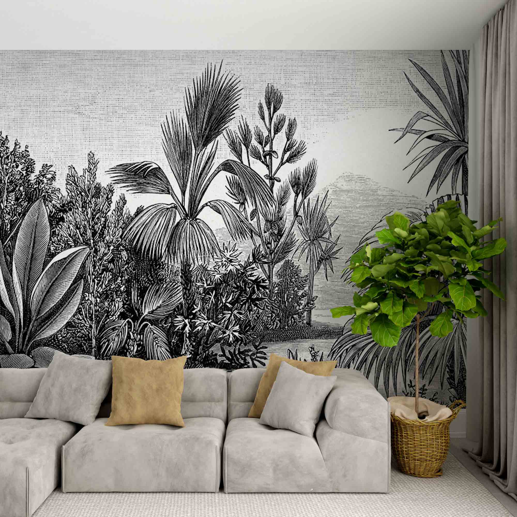 Tropical Forest Fresco Botanical Wallpaper Palm Tree Dark Wall Mural Decor