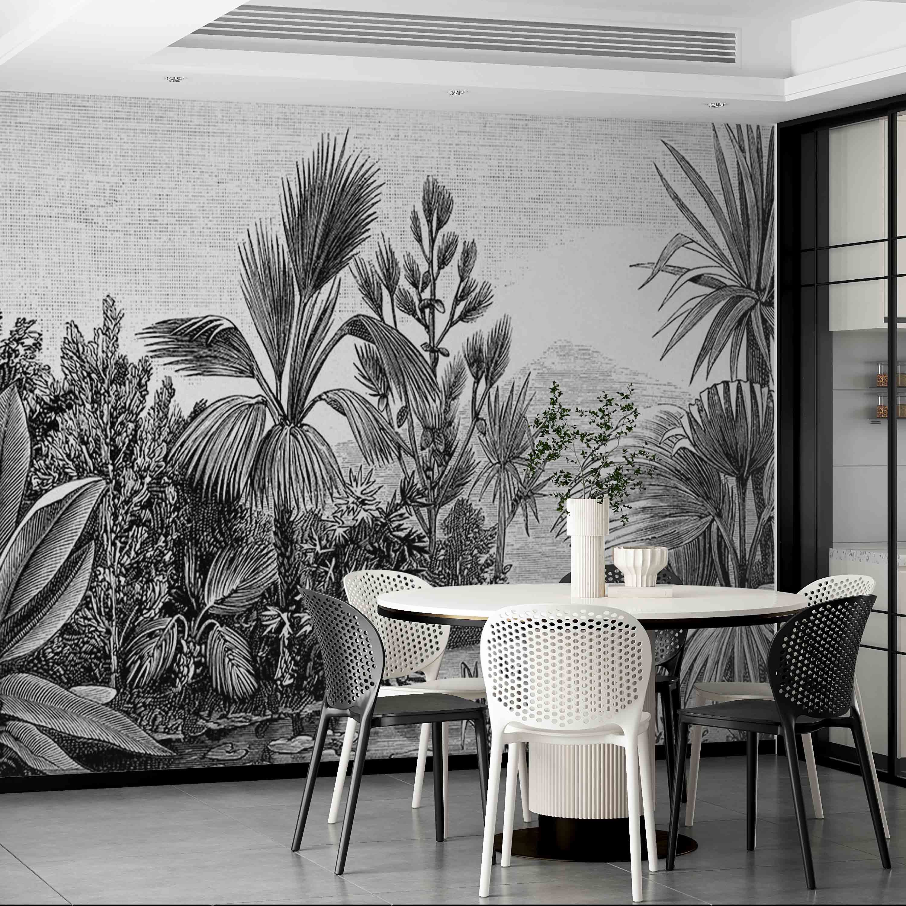 Tropical Forest Fresco Botanical Wallpaper Palm Tree Dark Wall Mural Decor