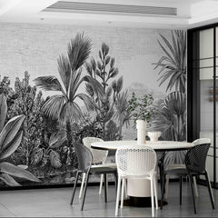 Custom Tropical Forest Fresco Botanical Wallpaper Palm Tree Dark Wall Mural Decor