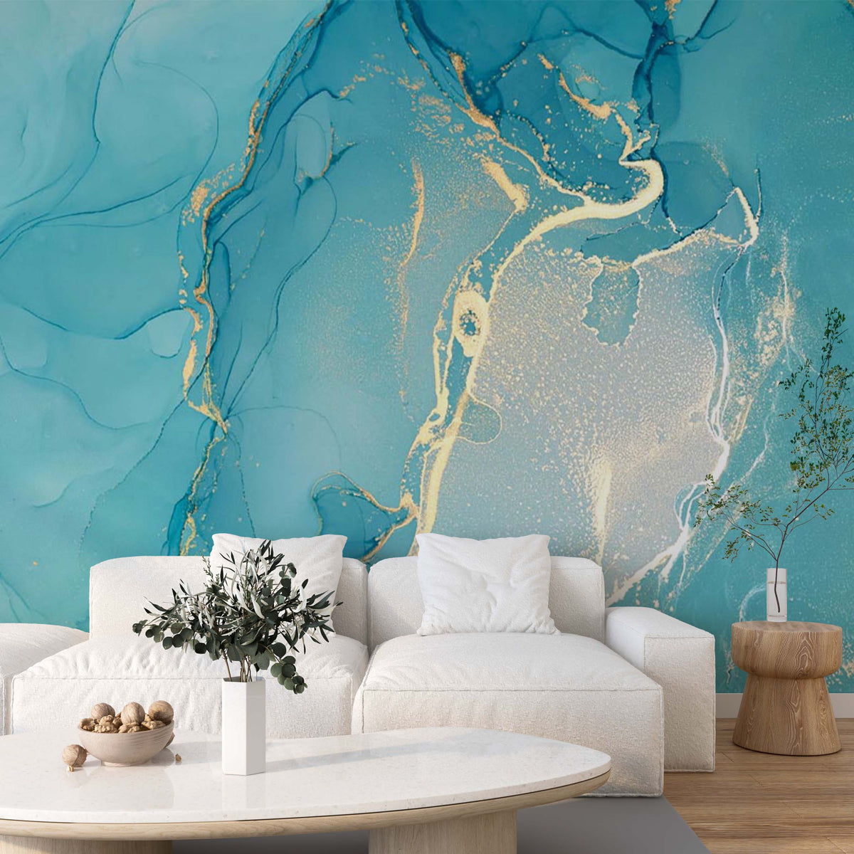 Ocean Blue Mural Aqva Art Błyszcząca abstrakcyjna fioletowa tapeta z płynnym atramentem