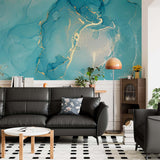 Custom Ocean Blue Wall Mural Aqva Art Glittered Abstract Purple Liquid Ink Wallpaper