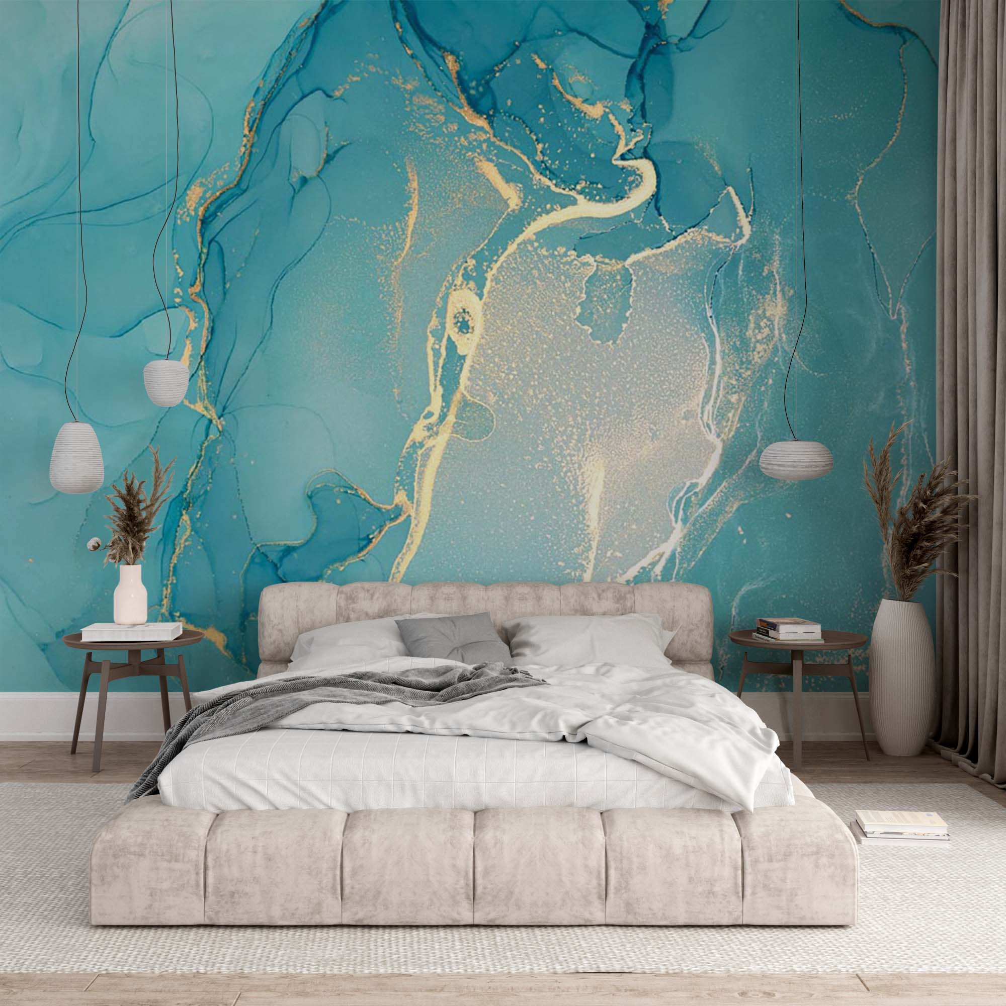 Ocean Blue Mural Aqva Art Błyszcząca abstrakcyjna fioletowa tapeta z płynnym atramentem