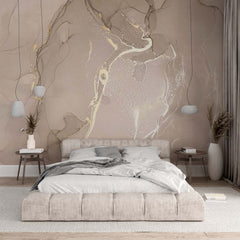 Custom Beige Wall Mural Aqva Art Glittered Abstract Liquid Ink Wallpaper