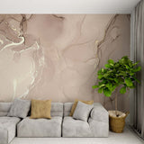 Custom Beige Liquid Ink Wall Mural Aqva Art Glittered Abstract Wallpaper