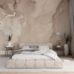 Beige alcohol ink wallpaper in a bedroom.