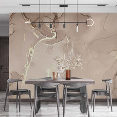 Beige alcohol ink wallpaper in a dining room.