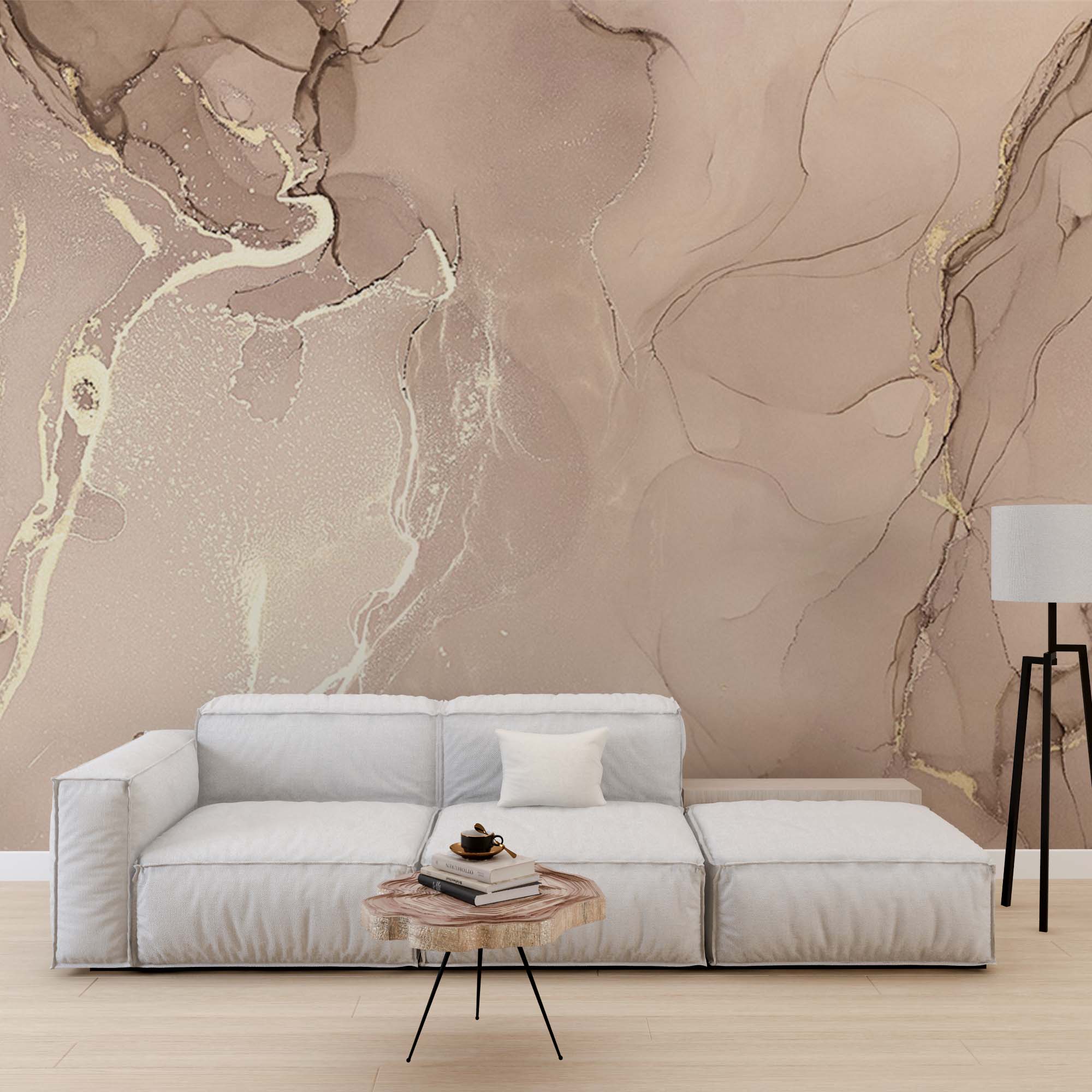 Custom Beige Liquid Ink Wall Mural Aqva Art Glittered Abstract Wallpaper