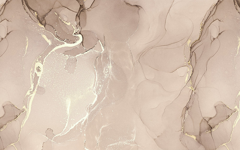 Papier peint encre alcool beige – Papier peint panoramique marbre abstrait neutre à lignes dorées