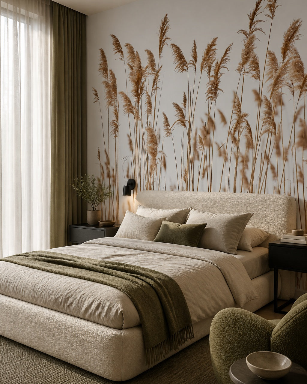 Reeds wallpaper in a designer bedroom.