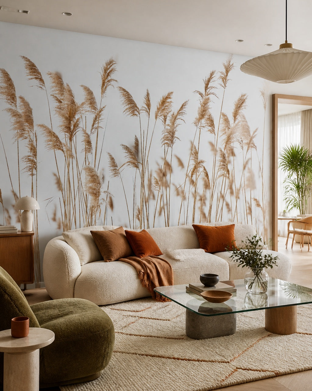 Reeds wallpaper in a designer living room.