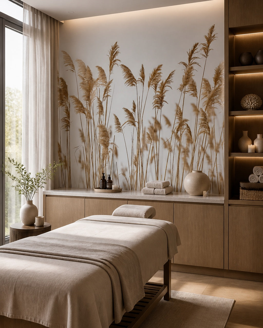 Reeds wallpaper in a wellness spa.