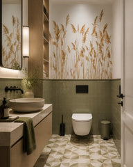 Reeds wallpaper in an elegant powder room.