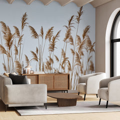 Custom Reeds Wallpaper Nature-Inspired Wall Mural Decor Organic Texture