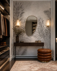 Dark fern fresco wallpaper in a dressing room.