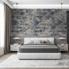 Custom Vintage Distressed Blue and White Floral Tile Wallpaper