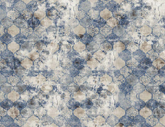 Custom Vintage Distressed Blue and White Floral Tile Wallpaper