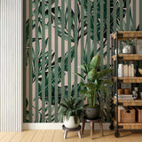 Botanical Wallpaper Green Lines Plant Motifs Palm Leaf Tropical Wall Mural