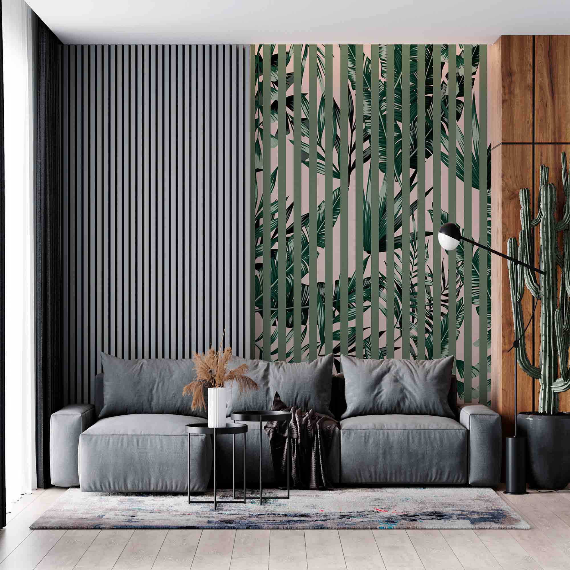 Botanical Wallpaper Green Lines Plant Motifs Palm Leaf Tropical Wall Mural