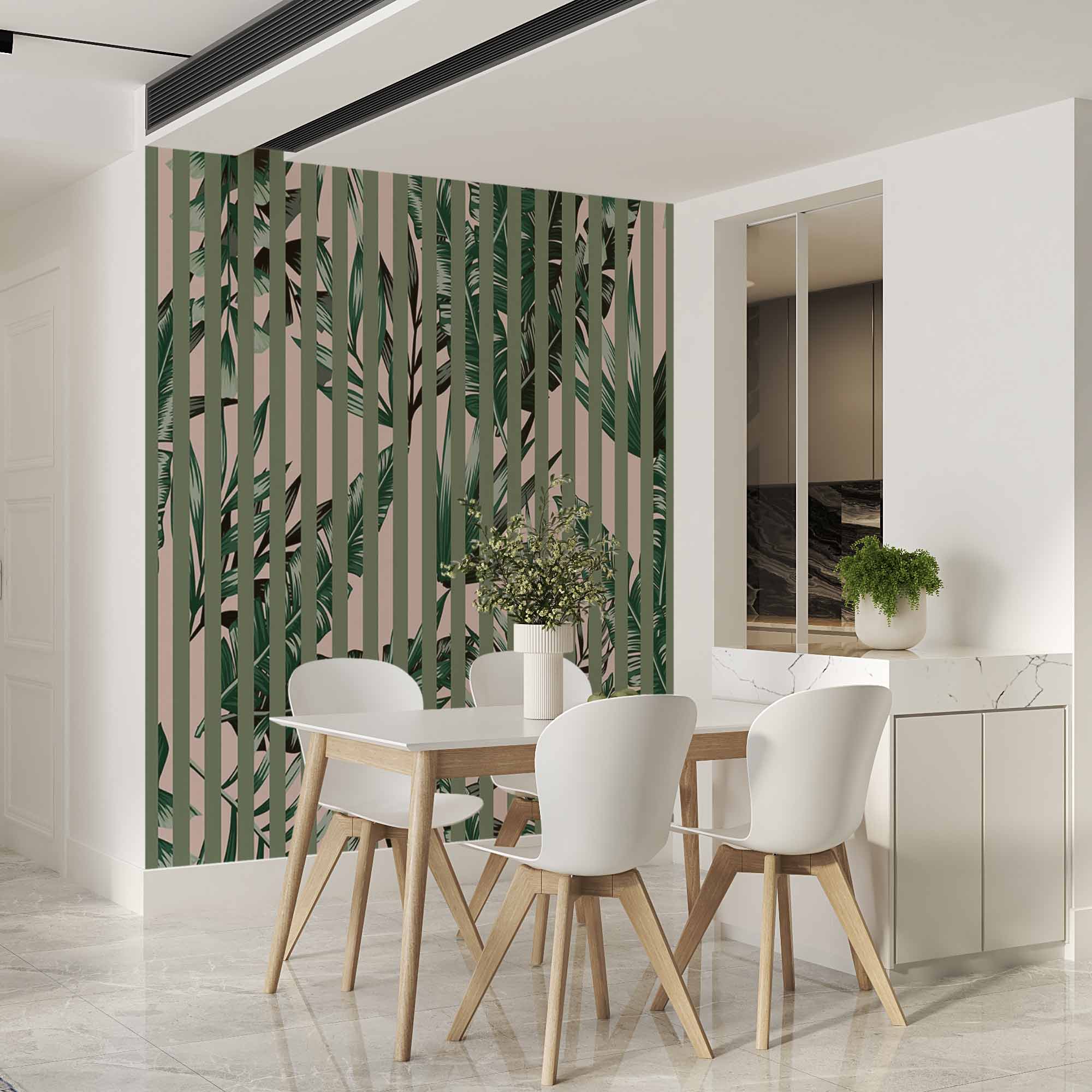 Botanical Wallpaper Green Lines Plant Motifs Palm Leaf Tropical Wall Mural