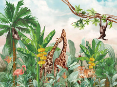 Custom Kids Wall Mural Safari Animals Tropical Jungle Palm Wallpaper for Kids Room