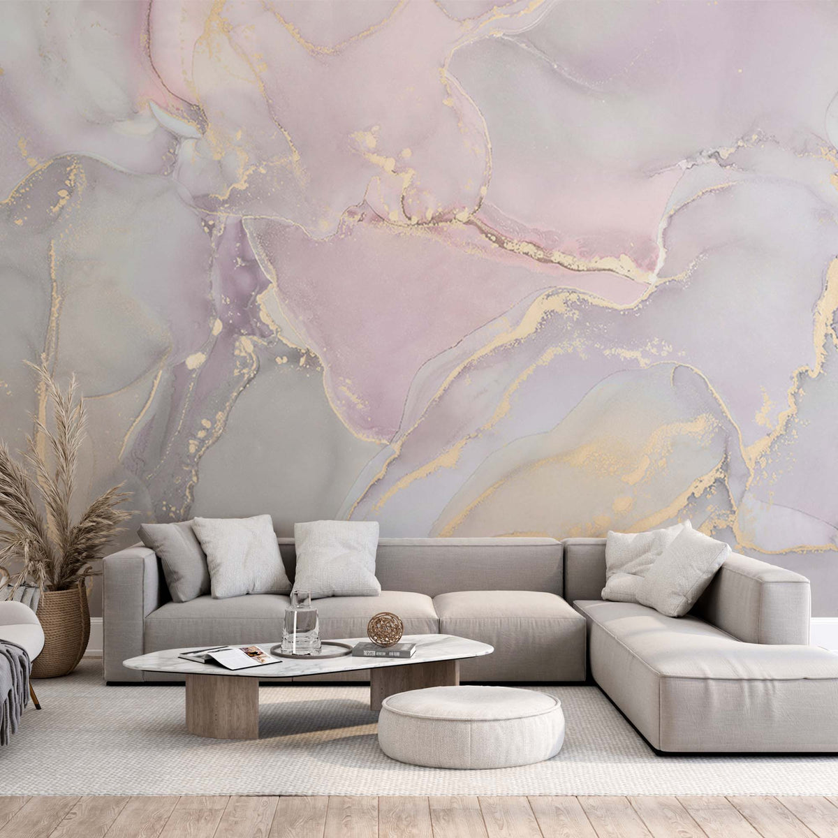 Light Marble Pink and Gold Wall Mural Abstract Art Wallpaper