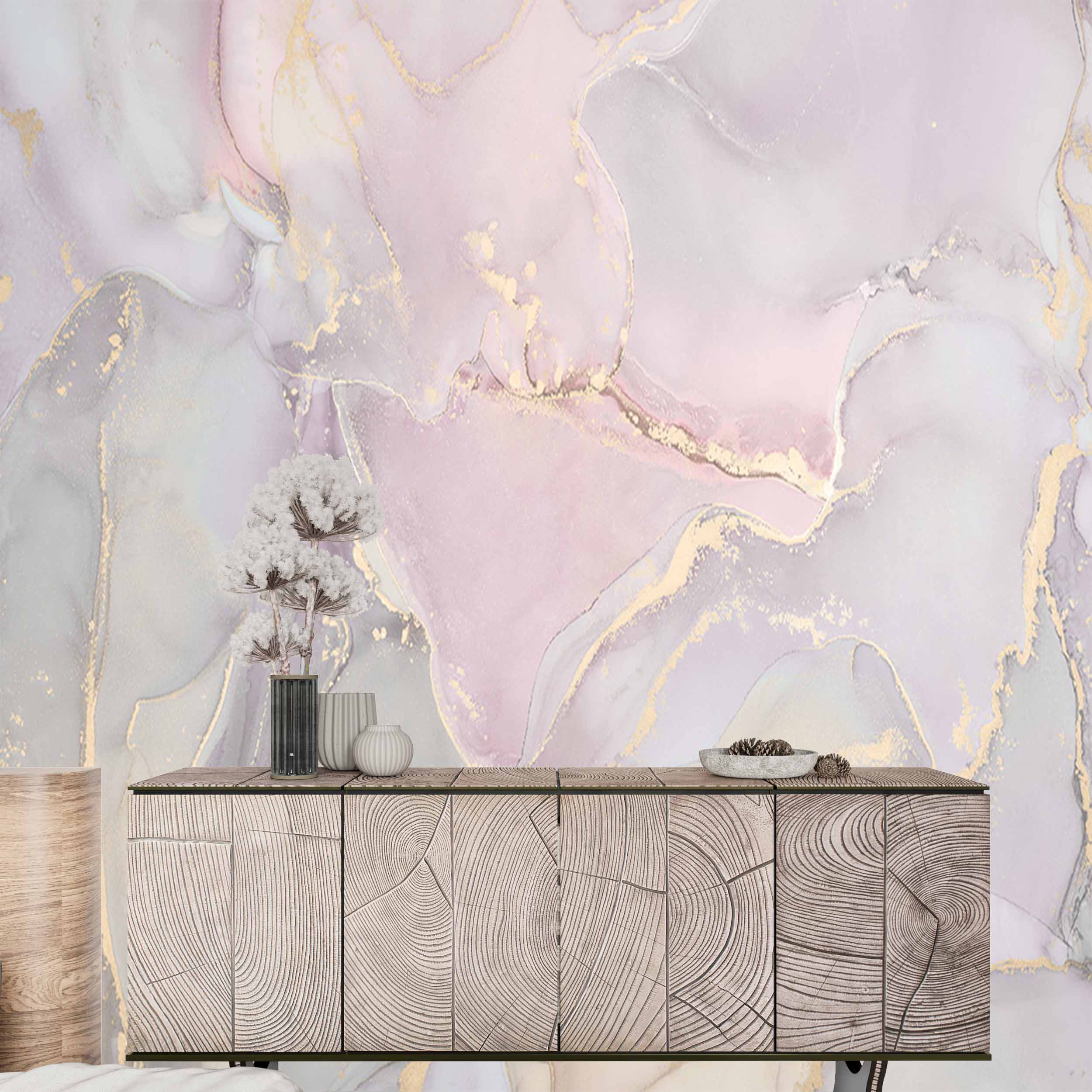 Light Marble Pink and Gold Wall Mural Abstract Art Wallpaper