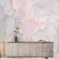 Custom Light Marble Pink and Gold Wall Mural Abstract Art Wallpaper