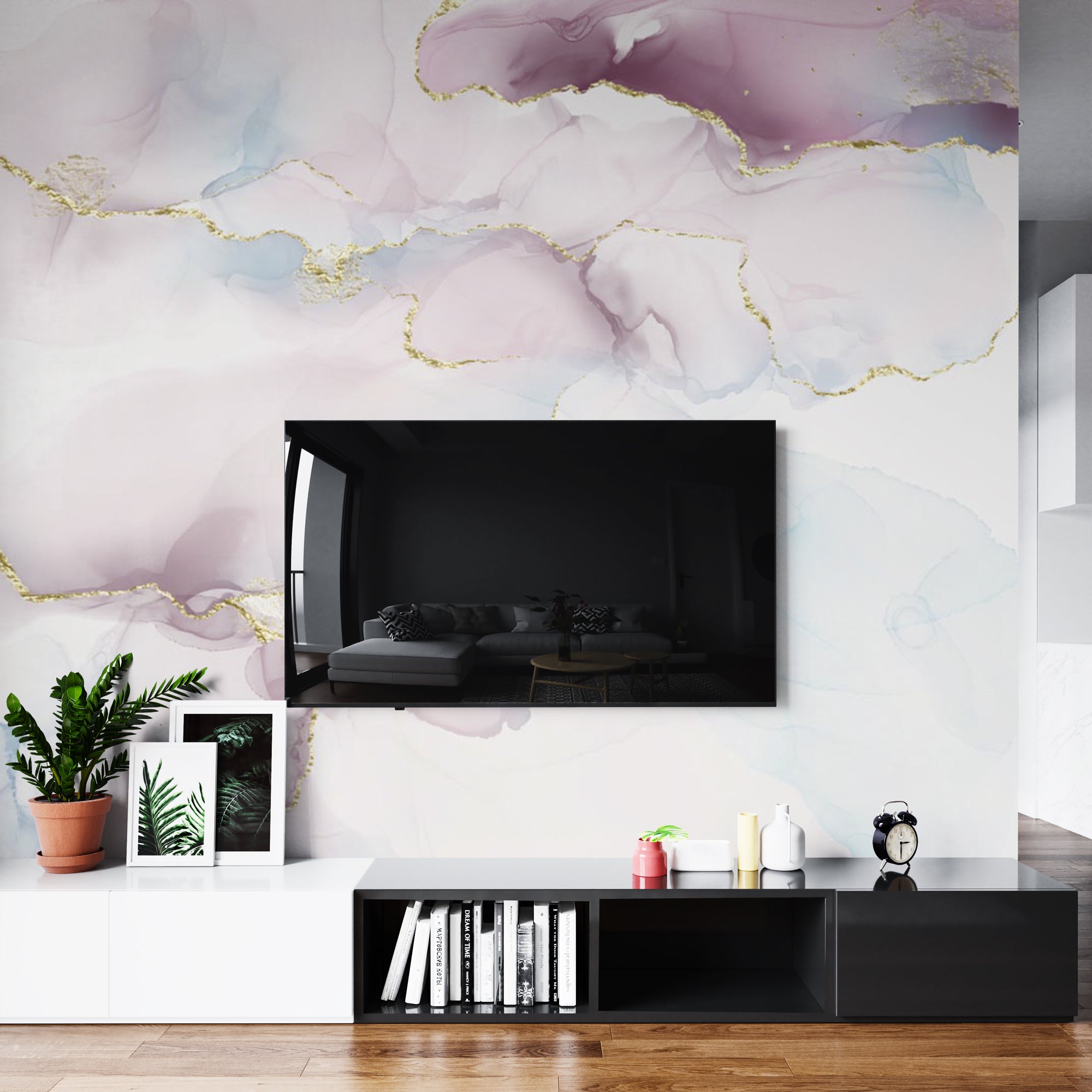 Abstract Pink & Gold Marble Wallpaper Elegant Wall Decor