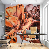 Bold Orange and Brown Tulip Wall Mural - Striking Floral Design on Soft Gradient Background