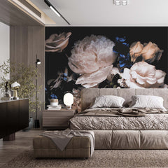 Custom Dark Floral Wallpaper Roses Peonies Wall Mural Moody Decor