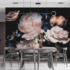 Custom Dark Floral Wallpaper Roses Peonies Wall Mural Moody Decor