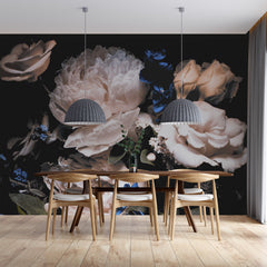 Custom Dark Floral Wallpaper Roses Peonies Wall Mural Moody Decor